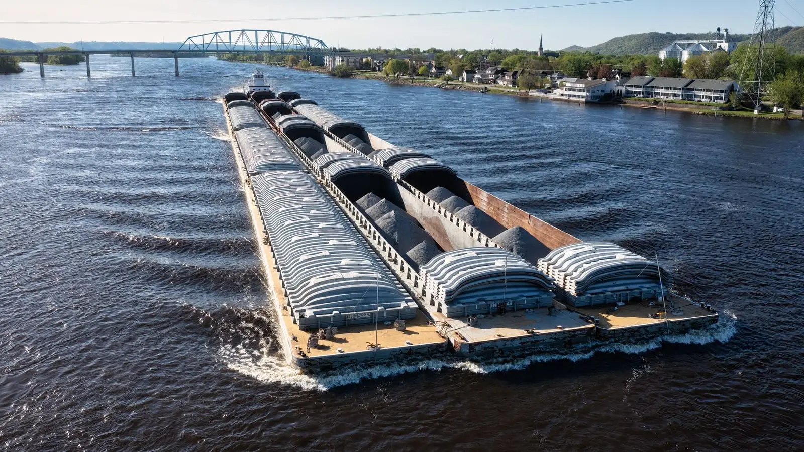 A working barge on an inland river